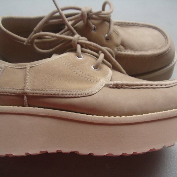 NEW UGG CITYFUNC PLATFORM SHOES BEIGE LOAFER WOMEN'S SUEDE LACE UP Size US 8.5 M - Picture 1 of 16